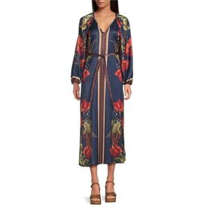 NWT Chelsea & Violet Chloe Print Floral Crew Neck Long belted Maxi Dress size 6